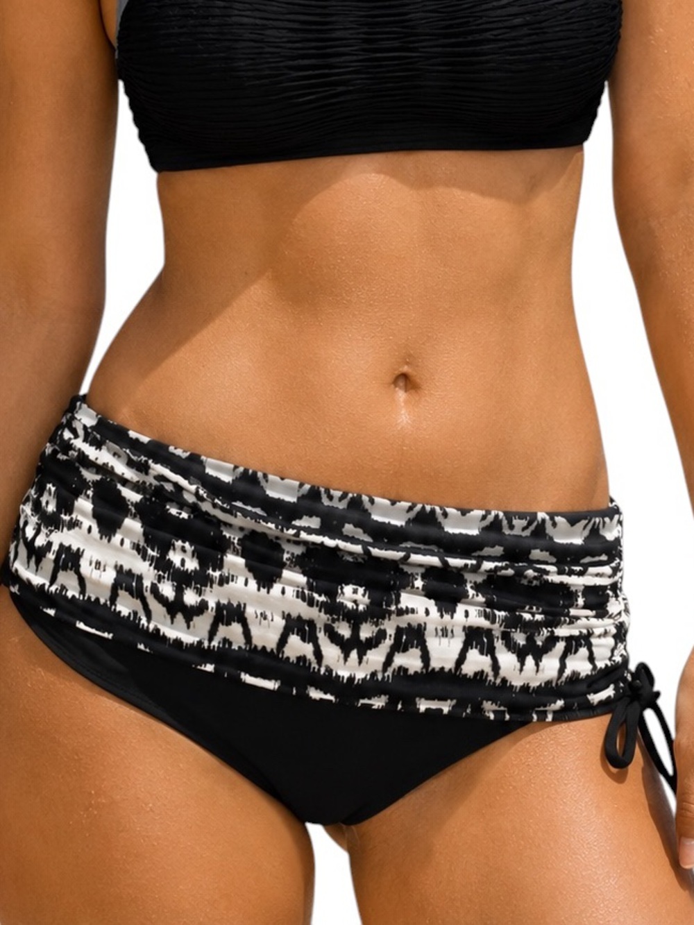 Badgley Mischka Bohemian Adjustable Shirred Tie Waistband Bikini Hipster Bottom